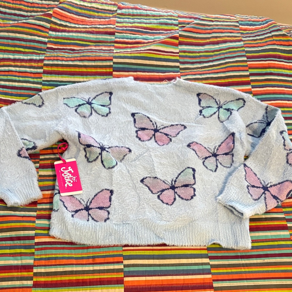 SaleJustice Pastel Butterfly Sweater - Pink, Purple, Green size medium (10)